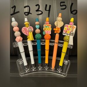 Girls Beaded Charm Pens Set - Assorted Pink, Teal, Orange, Yellow